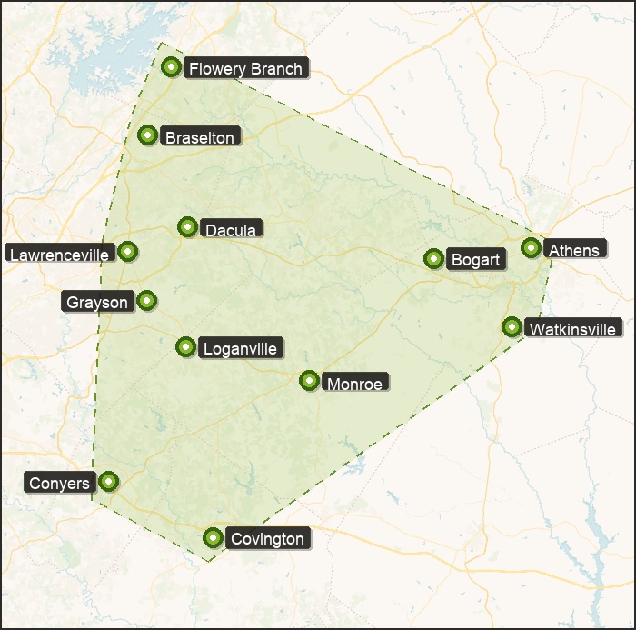 ASC Lawn & Landscaping service area covering northeast and east Atlanta metro
